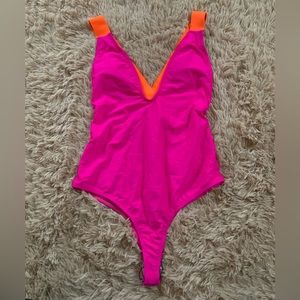 New SHEIN Pink and Orange Plunge Swimsuit Size XL